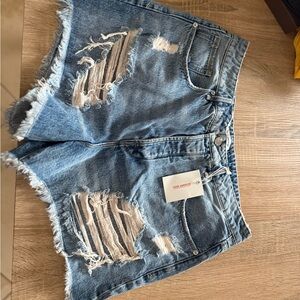 Good American Blue Distressed Jean Shorts
